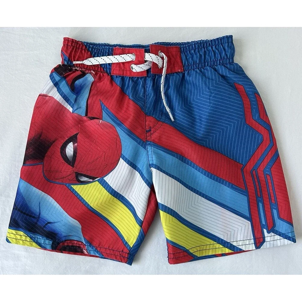 NWOT Boys Marvel SpiderMan Swim Trunks Size XS Blue Red Elastic Drawstring Line
